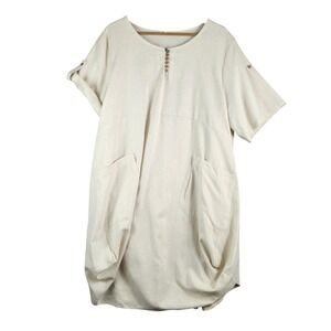 Casual Cream Short-Sleeve Pocket Dress